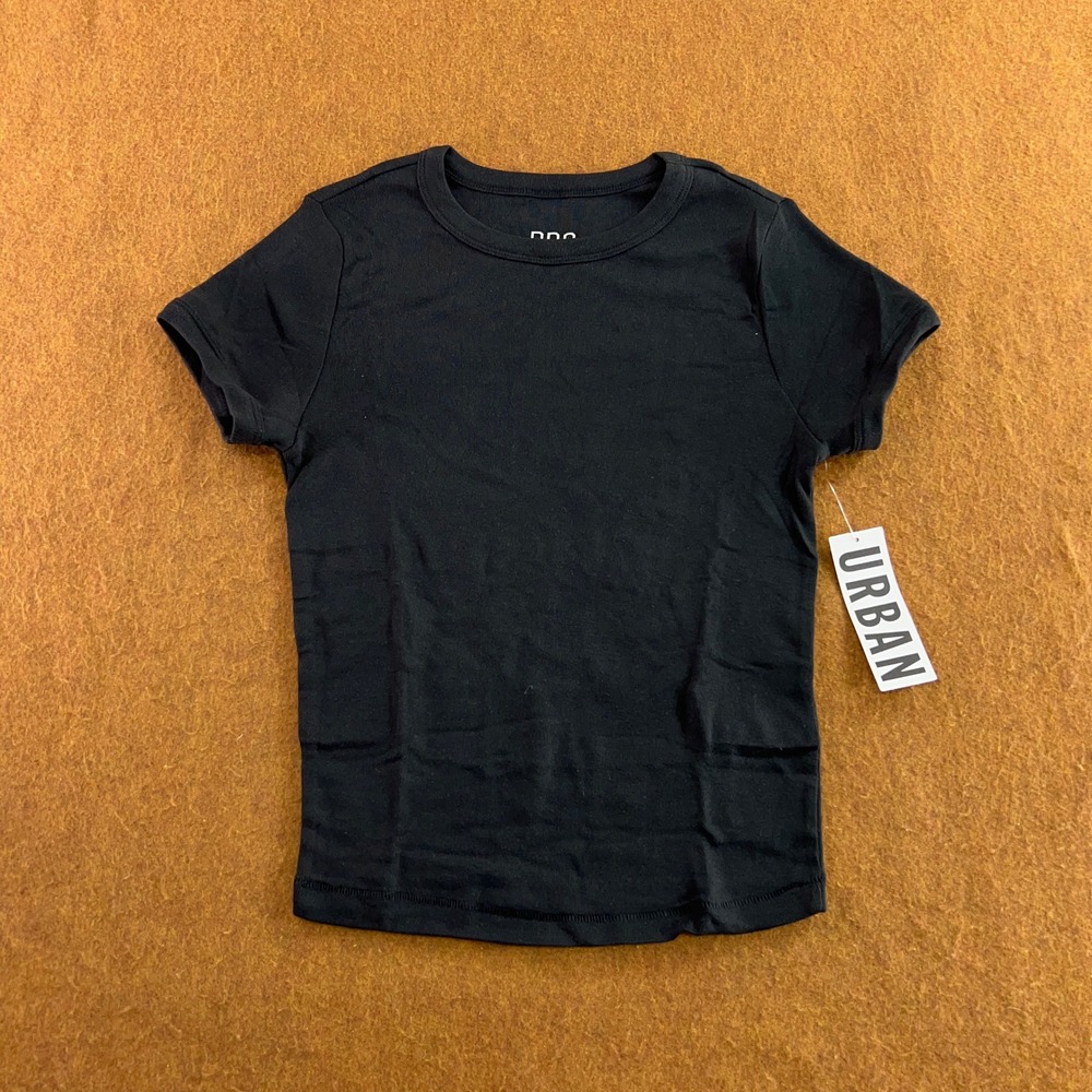 BDG Womens Large Black Short Sleeve Cotton Blend Baby Tee T-Shirt NWT